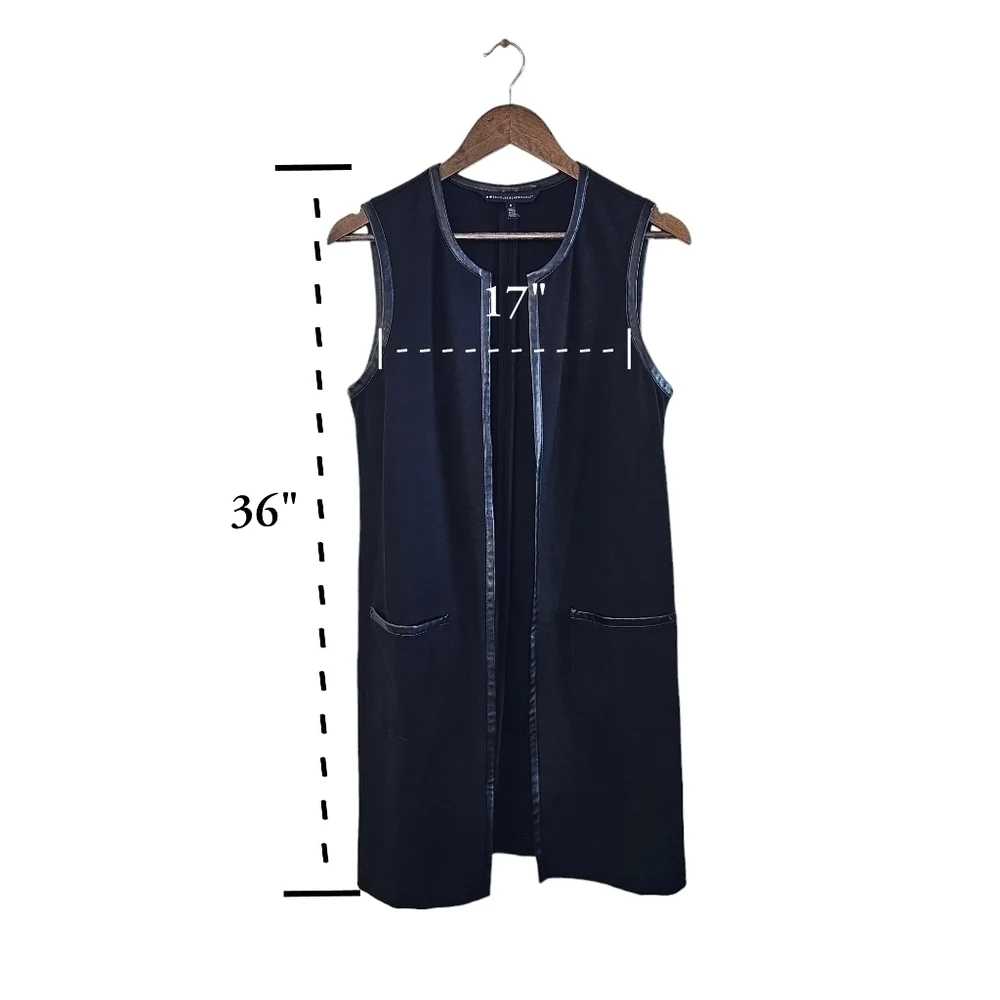 White House Black Market Black Long Vest Faux Leather Accents - Picture 7 of 11